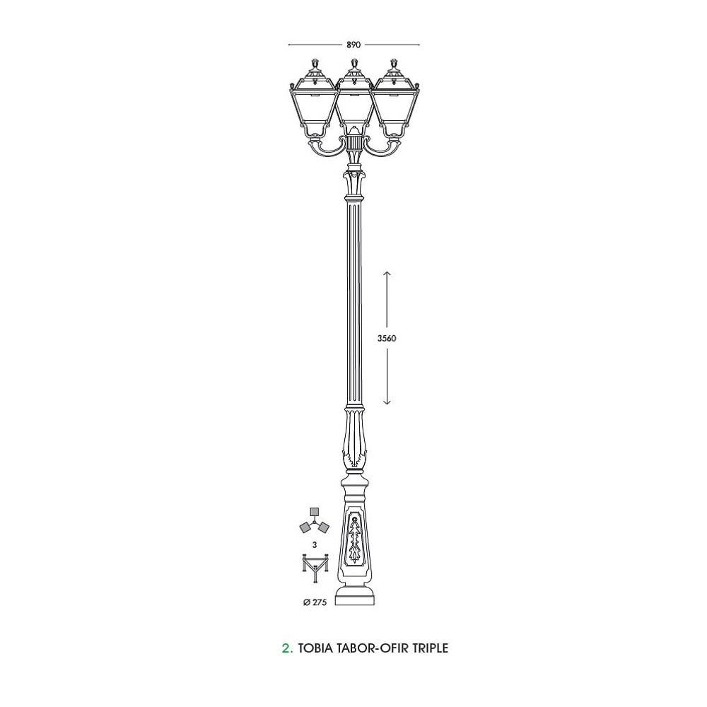 Tobia Tabor-Ofir E27 Triple Head Black Classic Lantern Post