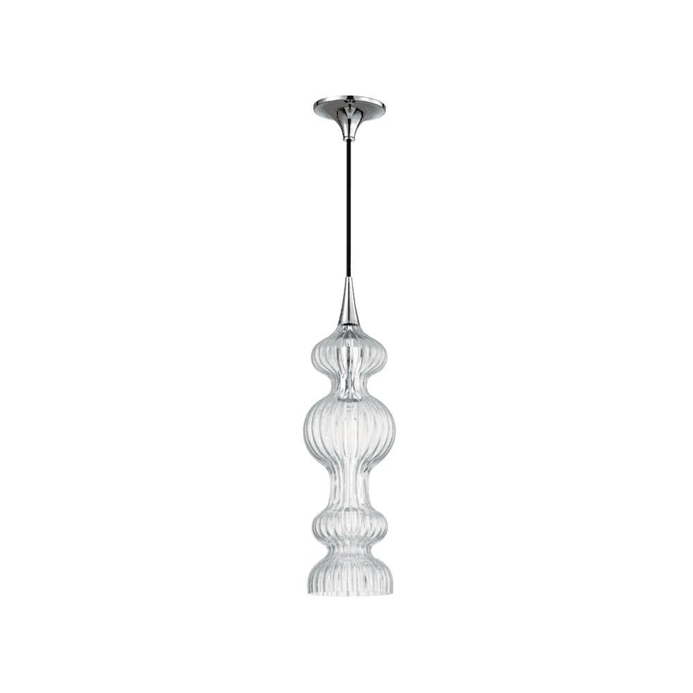 Pomfret Ribbed Glass Pendant in Polished Nickel