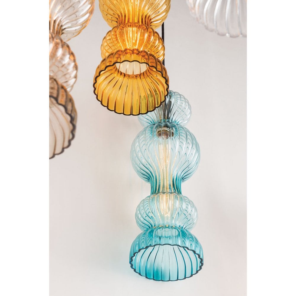 Pomfret Ribbed Glass Pendant in Polished Nickel