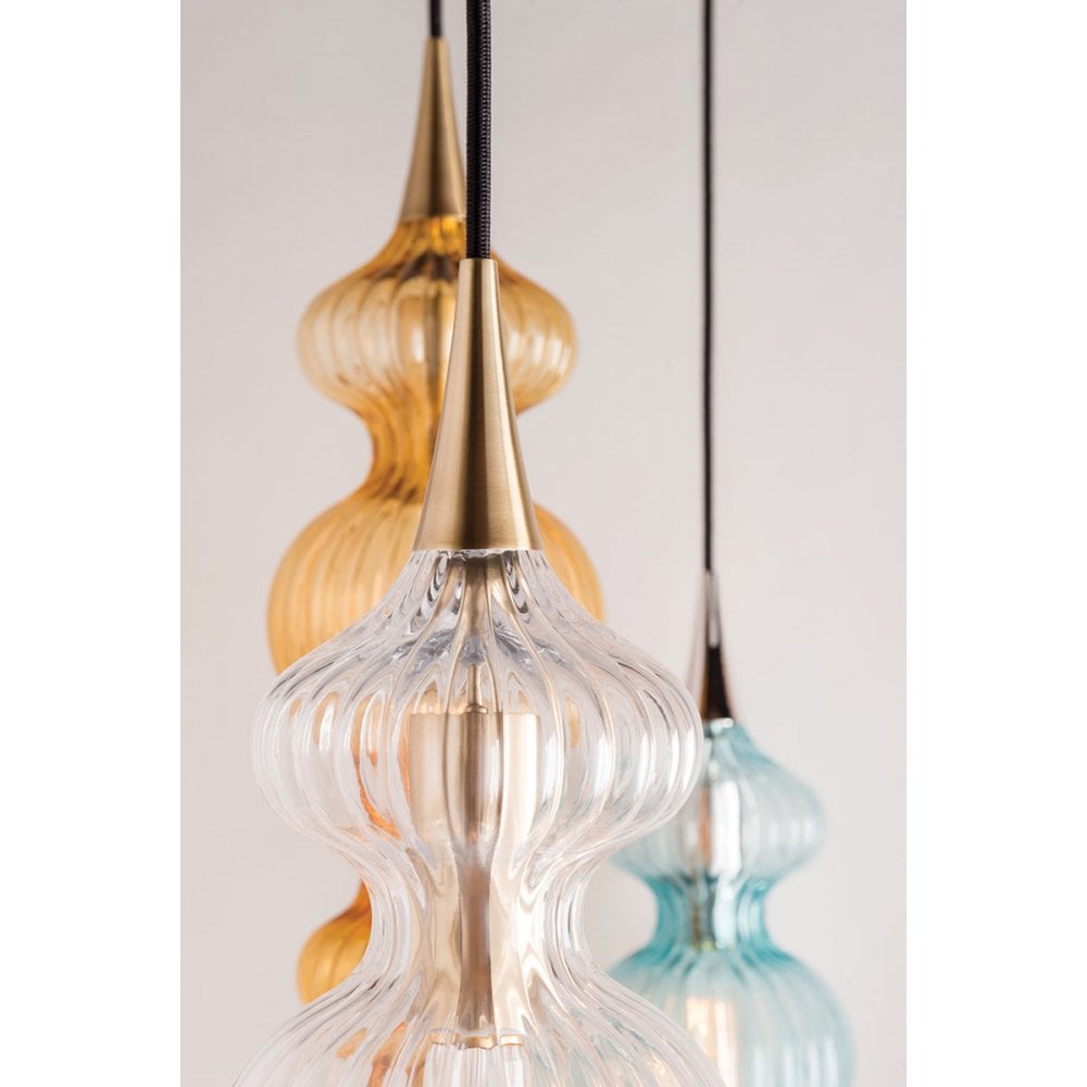 Pomfret Ribbed Glass Pendant in Polished Nickel