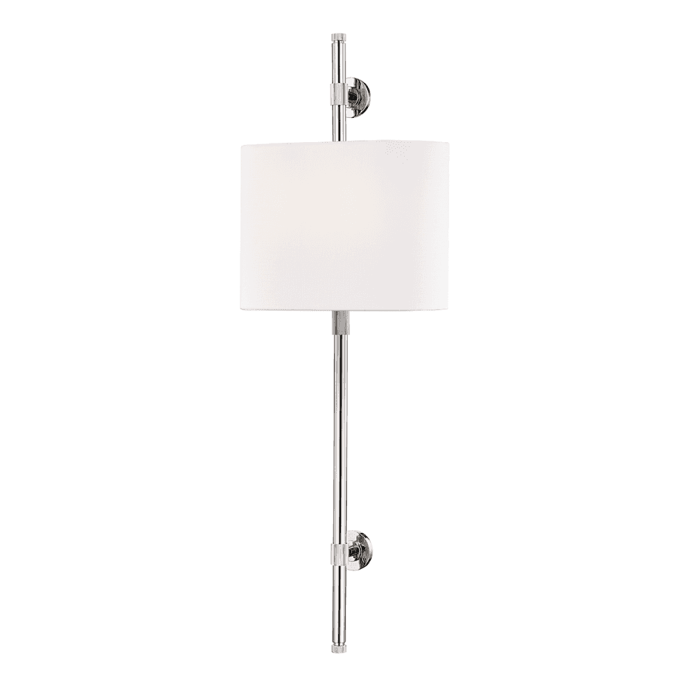 Bowery Polished Nickel Dual-Light Wall Sconce with Linen Shades