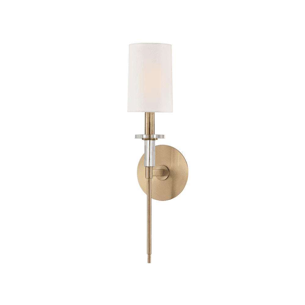 Amherst Aged Brass Wall Sconce with Faux Silk Shade and Crystal Accents