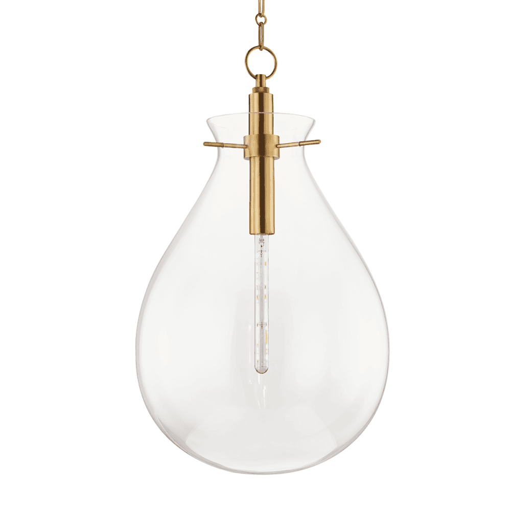 Elegant Teardrop Glass Pendant in Aged Brass