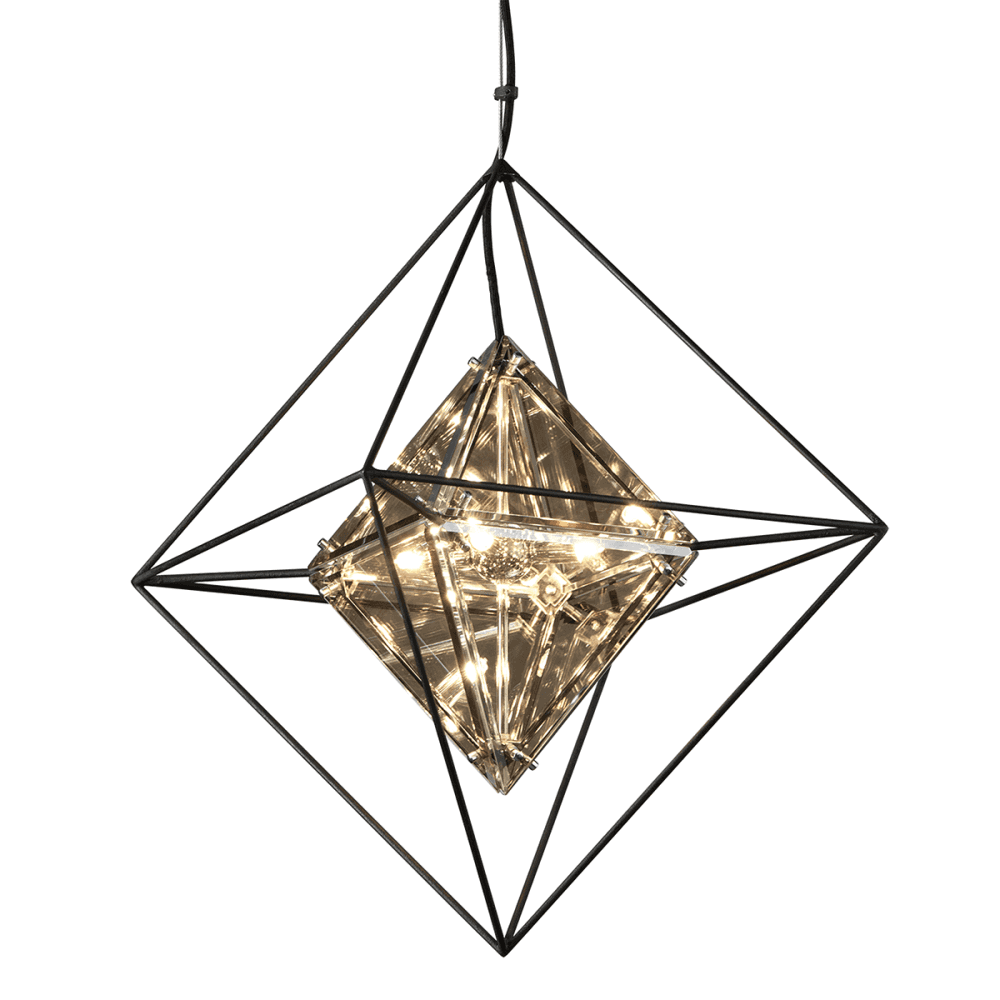 Diamond Prism Glass and Forged Iron Pendant Light Fixture