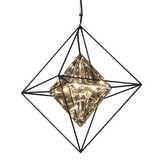 Diamond Prism Glass and Forged Iron Pendant Light Fixture