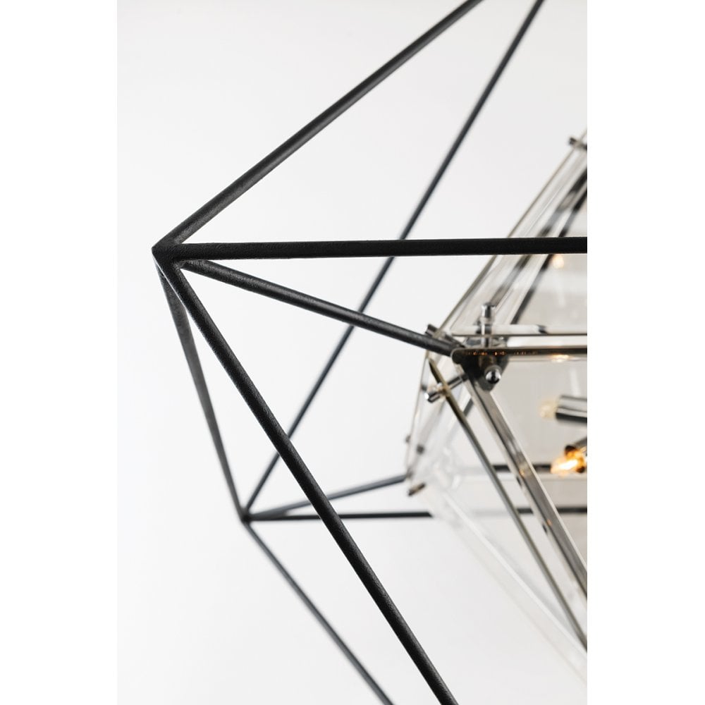 Diamond Prism Glass and Forged Iron Pendant Light Fixture