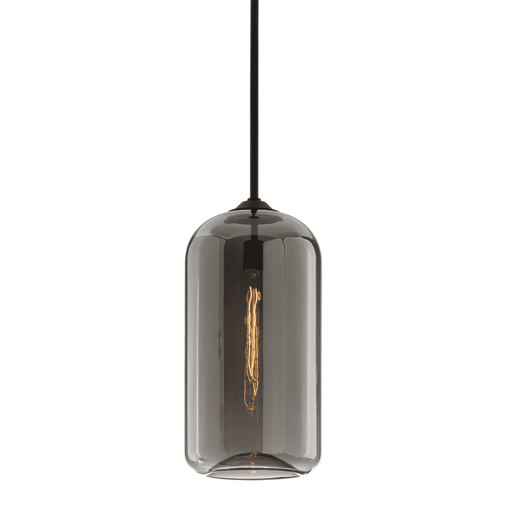 Elevate District Smoked Glass Pendant in Satin Black Finish