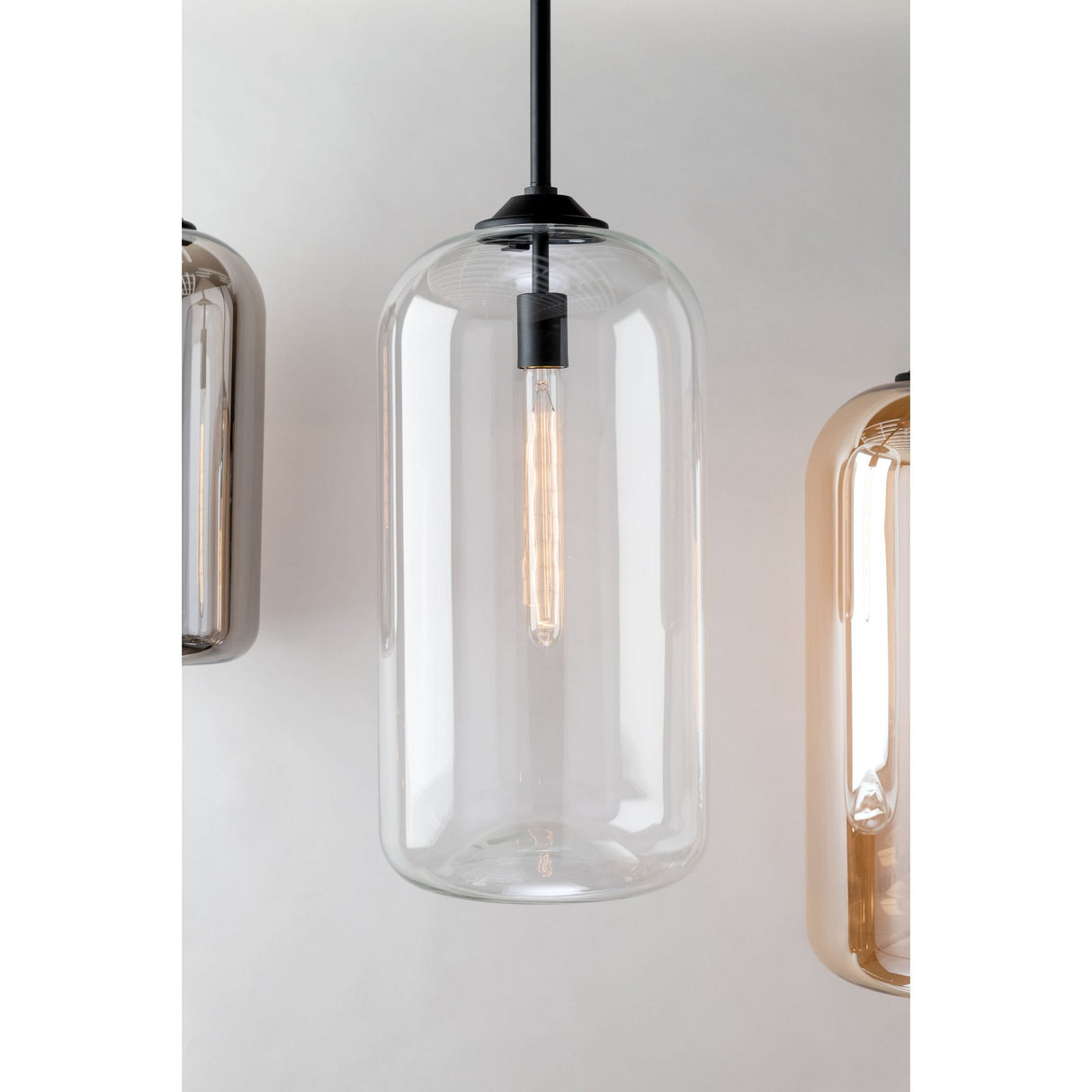 Elevate District Smoked Glass Pendant in Satin Black Finish