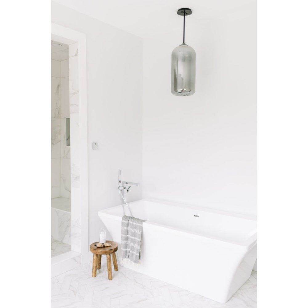 Elevate District Smoked Glass Pendant in Satin Black Finish