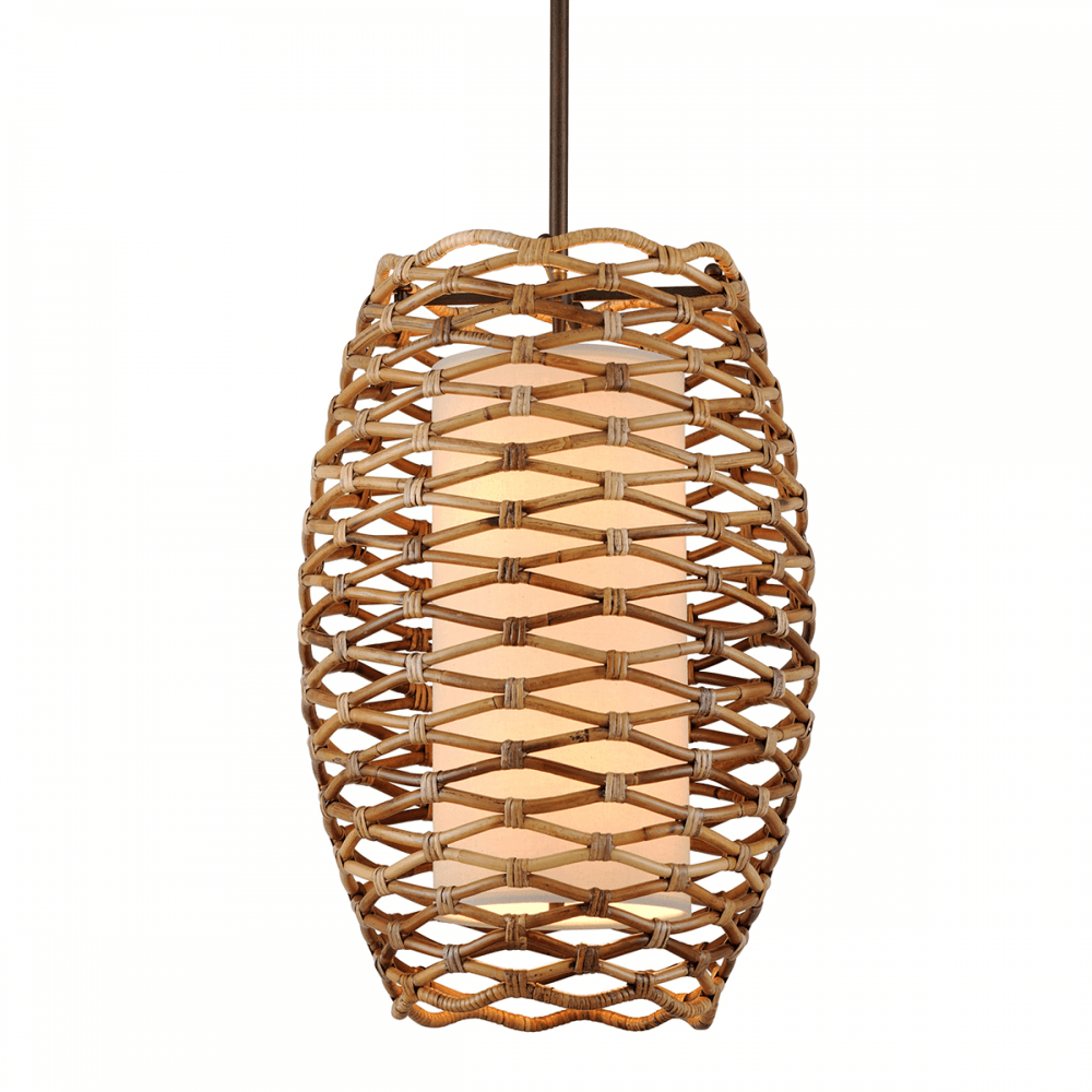 Balboa Layered Pendant Light with Woven Rattan Wave Design 53cm