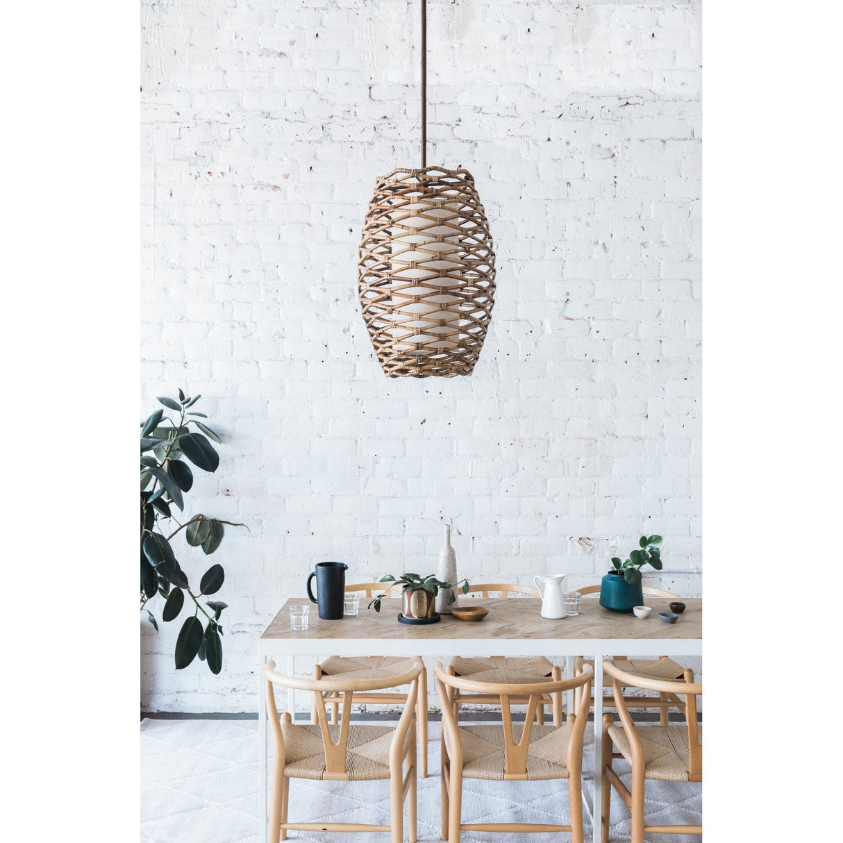 Balboa Layered Pendant Light with Woven Rattan Wave Design 53cm