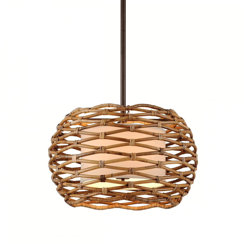 Balboa Wavy Bronze Rattan Pendant with Fabric Shade - 71cm