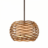 Balboa Wavy Bronze Rattan Pendant with Fabric Shade - 71cm
