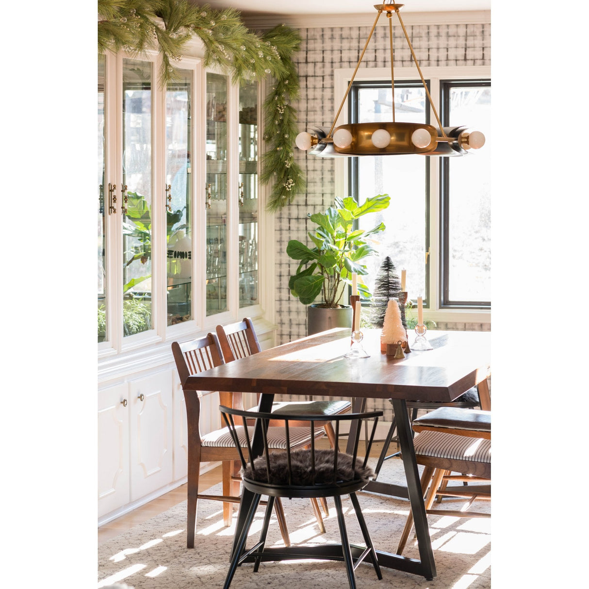 Hopper Double Sided Vintage Brass and Black Round Chandelier