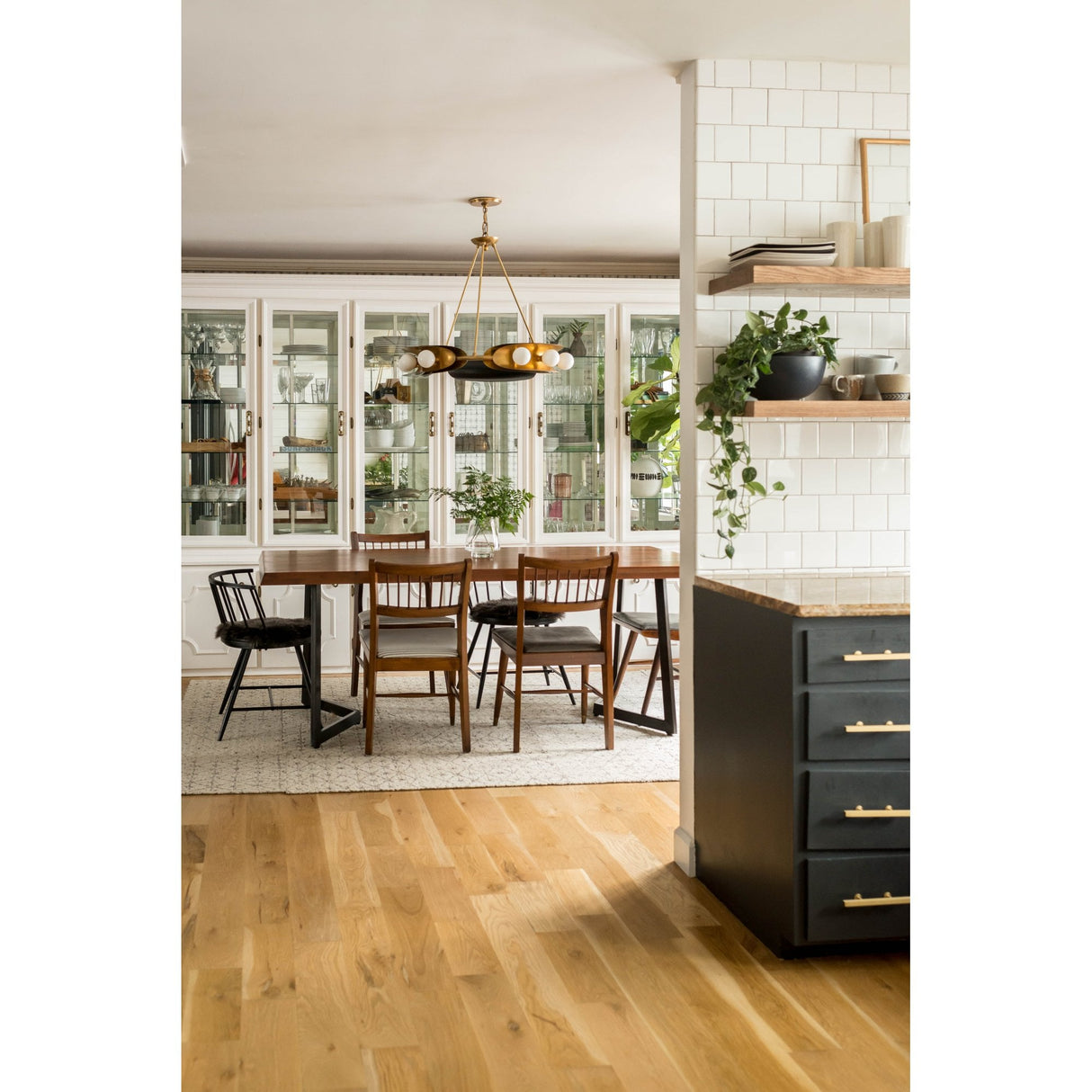 Hopper Double Sided Vintage Brass and Black Round Chandelier