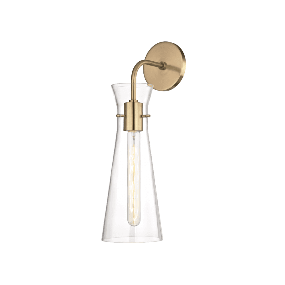 Anya Artisanal Aged Brass and Glass Vase Wall Light Fixture