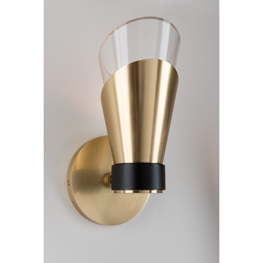 Polished Nickel Wall Sconce with Glass Shade and Dual LED Bulbs