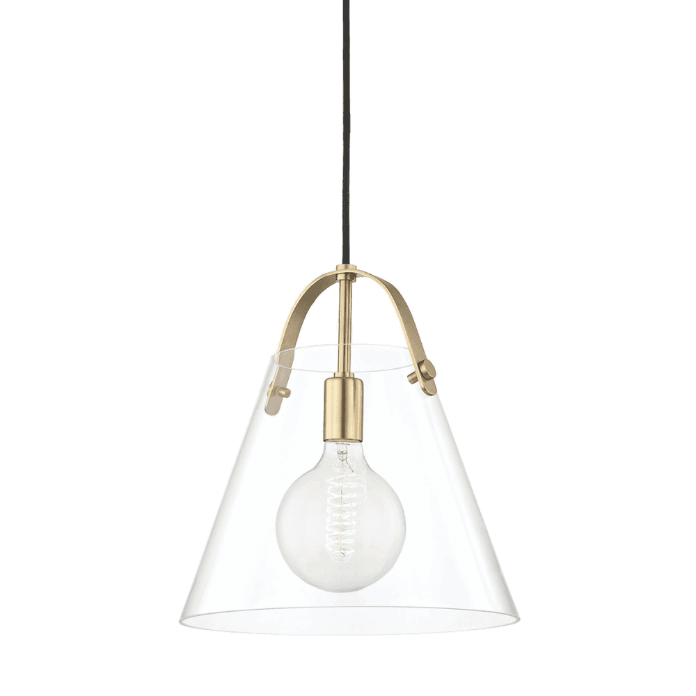 Elegant Karin Tulip Pendant in Aged Brass with Clear Glass, 32cm