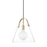 Elegant Karin Tulip Pendant in Aged Brass with Clear Glass, 32cm