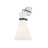 Julia Midcentury Polished Nickel Wall Sconce with Linen Shade