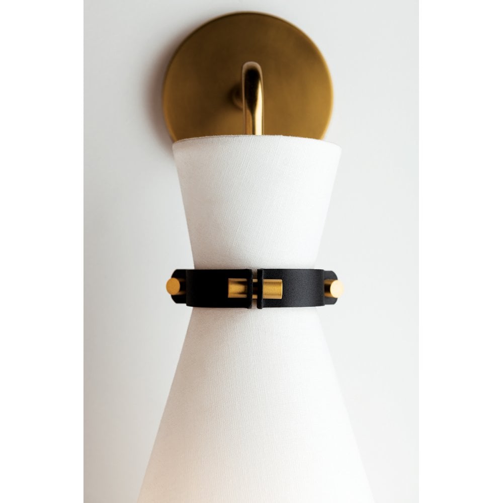 Julia Midcentury Polished Nickel Wall Sconce with Linen Shade