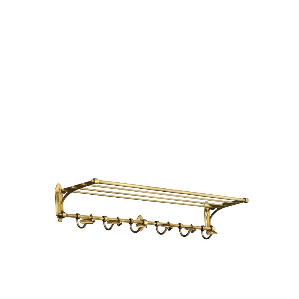 Vintage Brass Wall Rack with Adjustable Mirror and 6 Hooks, 98cm - Arini Collection