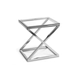 Chic Criss Cross Side Table, Polished Steel and Clear Glass