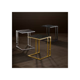 Elegant Cocktail Side Table with Polished Stainless Steel and Veined Black Marble