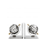 Vintage Globe Bookend Pair with Nickel and Brass Finish