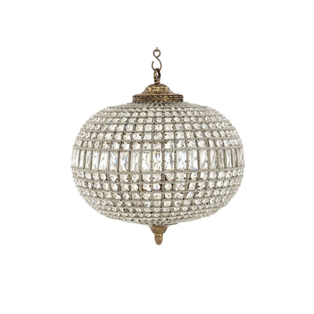 Empire Elegance Oval Chandelier, Crystal Glass & Antique Brass Finish