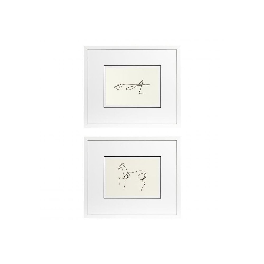 Pablo Picasso Print Duo: White Frame, Clear Glass - Grasshopper & Horse
