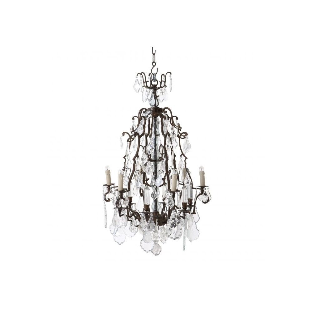 Elegant Château De Wideville Chandelier, Antique Brass with Clear Glass Accents