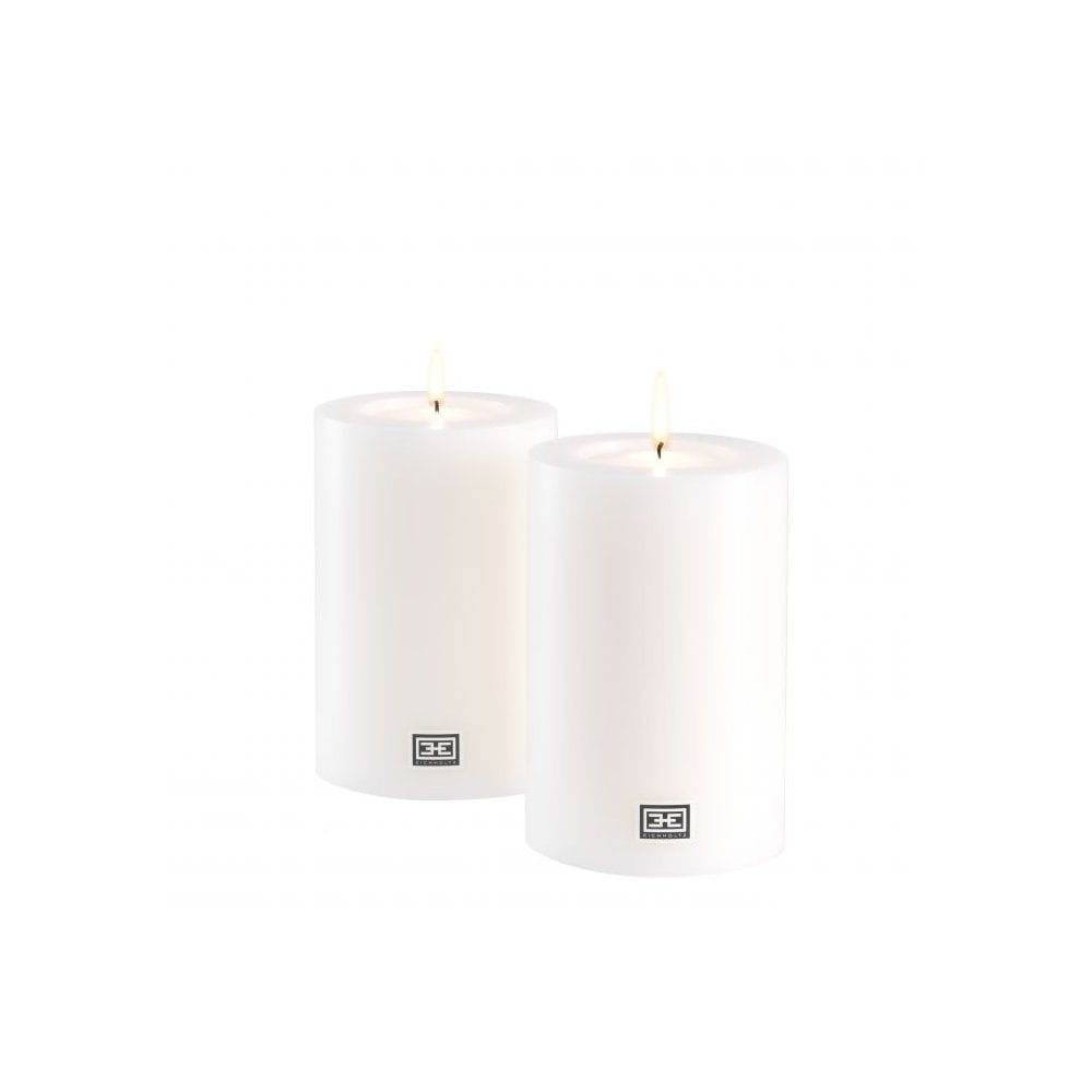 Set of 2 Realistic White Artificial Candles, ø 10 x H. 15 cm, for Indoor Ambience