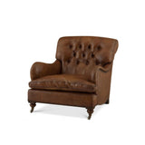 Caledonian Leather Club Chair with Brown Legs and Antique Brass Detailing