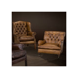 Caledonian Leather Club Chair with Brown Legs and Antique Brass Detailing