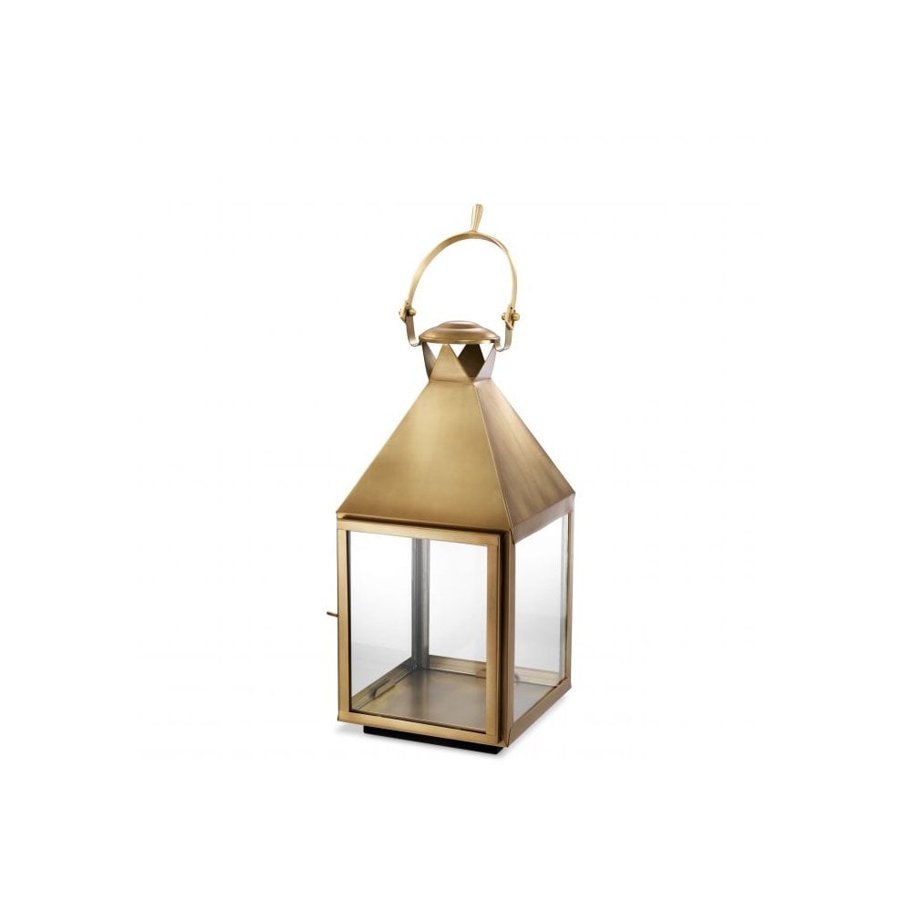 Antique Brass Hurricane Lantern with Clear Glass Panels