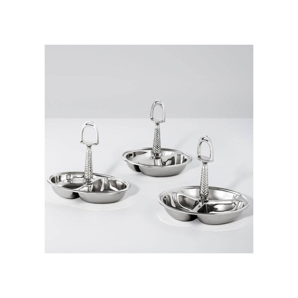 Nickel Finish Equestrian Inspired Triple Compartment Nut Bowl