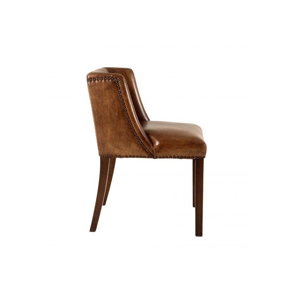 St. James Dining Chair - Tobacco Leather with Brown Legs and Antique Brass Accents
