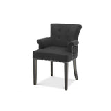 Elegant Key Largo Dining Chair with Arms - Black Cashmere Upholstery and Nickel Accents