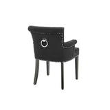 Elegant Key Largo Dining Chair with Arms - Black Cashmere Upholstery and Nickel Accents