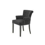 Elegant Key Largo Dining Chair with Arms - Black Cashmere Upholstery and Nickel Accents
