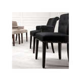 Elegant Key Largo Dining Chair with Arms - Black Cashmere Upholstery and Nickel Accents