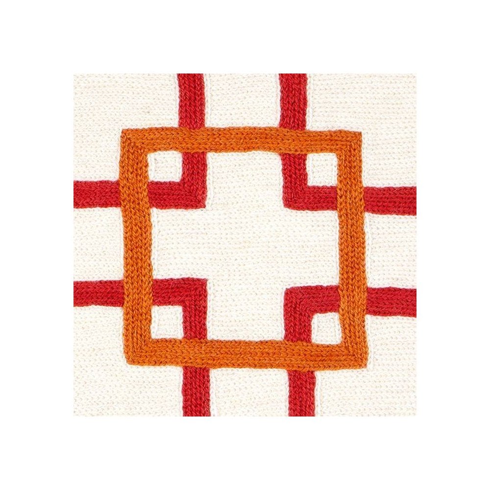 Bradbury Hand-Embroidered Pillow in Off-White, Orange, and Red