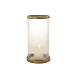 Elegant Hurricane Lamp with Antique Brass and Hand Blown Ribbed Glass