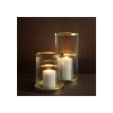 Elegant Hurricane Lamp with Antique Brass and Hand Blown Ribbed Glass