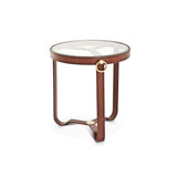 Belgravia Leather & Brass Side Table with Clear Glass Top