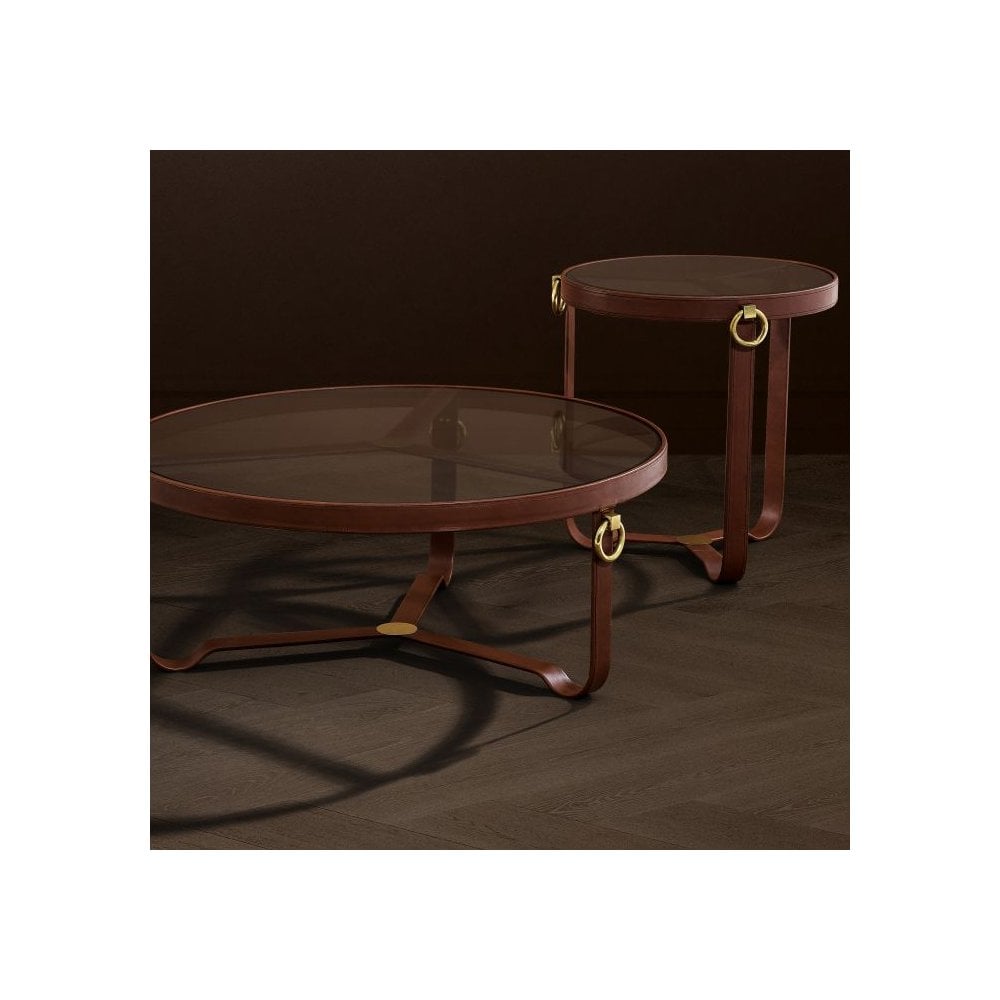 Belgravia Leather & Brass Side Table with Clear Glass Top