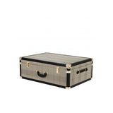 Vintage Checkered Brown Trunk Set with Brass Accents (Set of 3)
