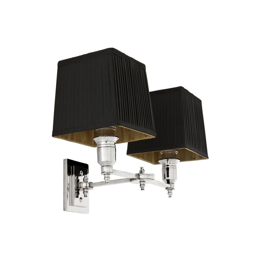 Lexington Dual Sconce with Nickel Finish and Pleated Black Shades