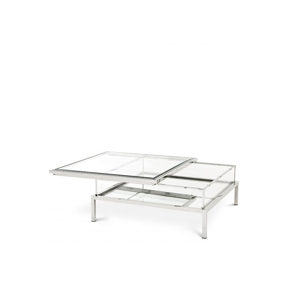 Harvey Square Coffee Table - Polished Stainless Steel with Display Features